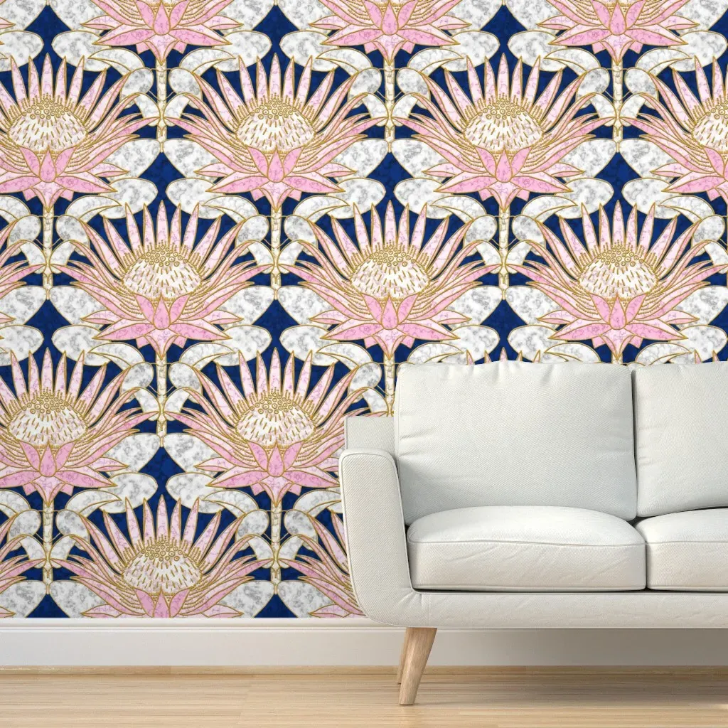 Blush King Protea Art Deco Peel and Stick Wallpaper - Pink product