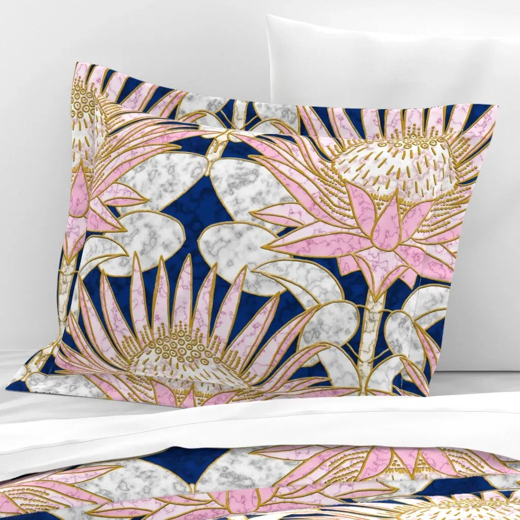 Blush King Protea Art Deco Standard Flanged Pillow Sham - Pink, Cotton Sateen product