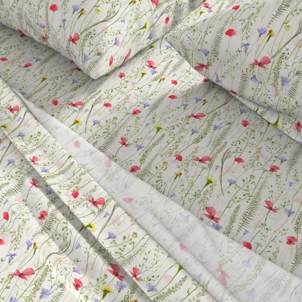 Blush Midsummer Wildflowers Poppies Meadow Twin Sheet Set - Red alternate view