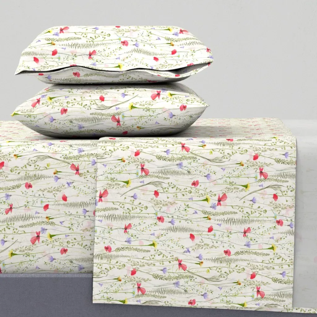 Blush Midsummer Wildflowers Poppies Meadow Twin Sheet Set - Red product