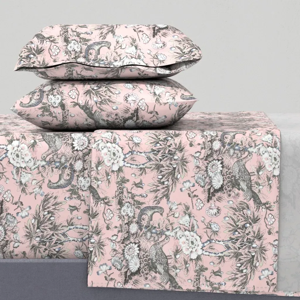 Blush Pheasant Floral Cal King Sheet Set - Pink product