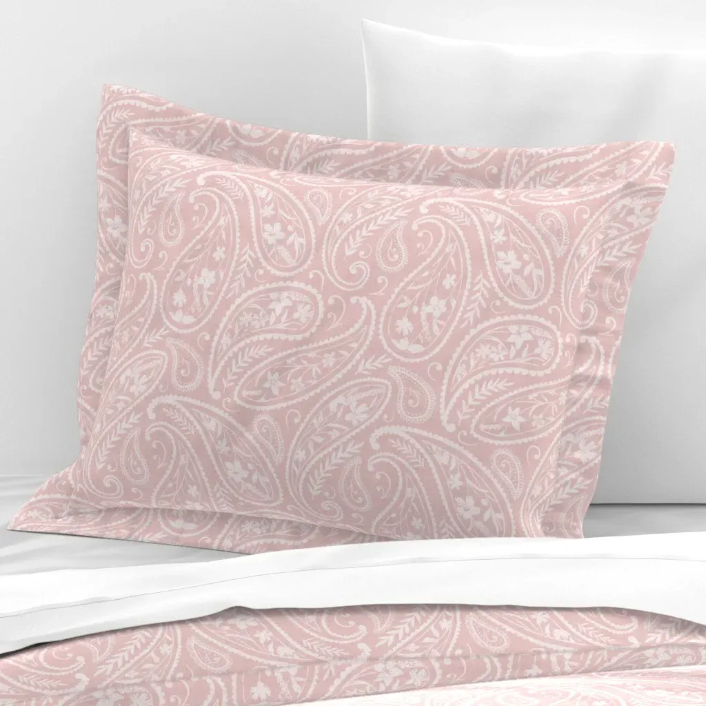 Blush Pink Floral Paisley Standard Flanged Cushion Cover - White, Cotton Sateen product