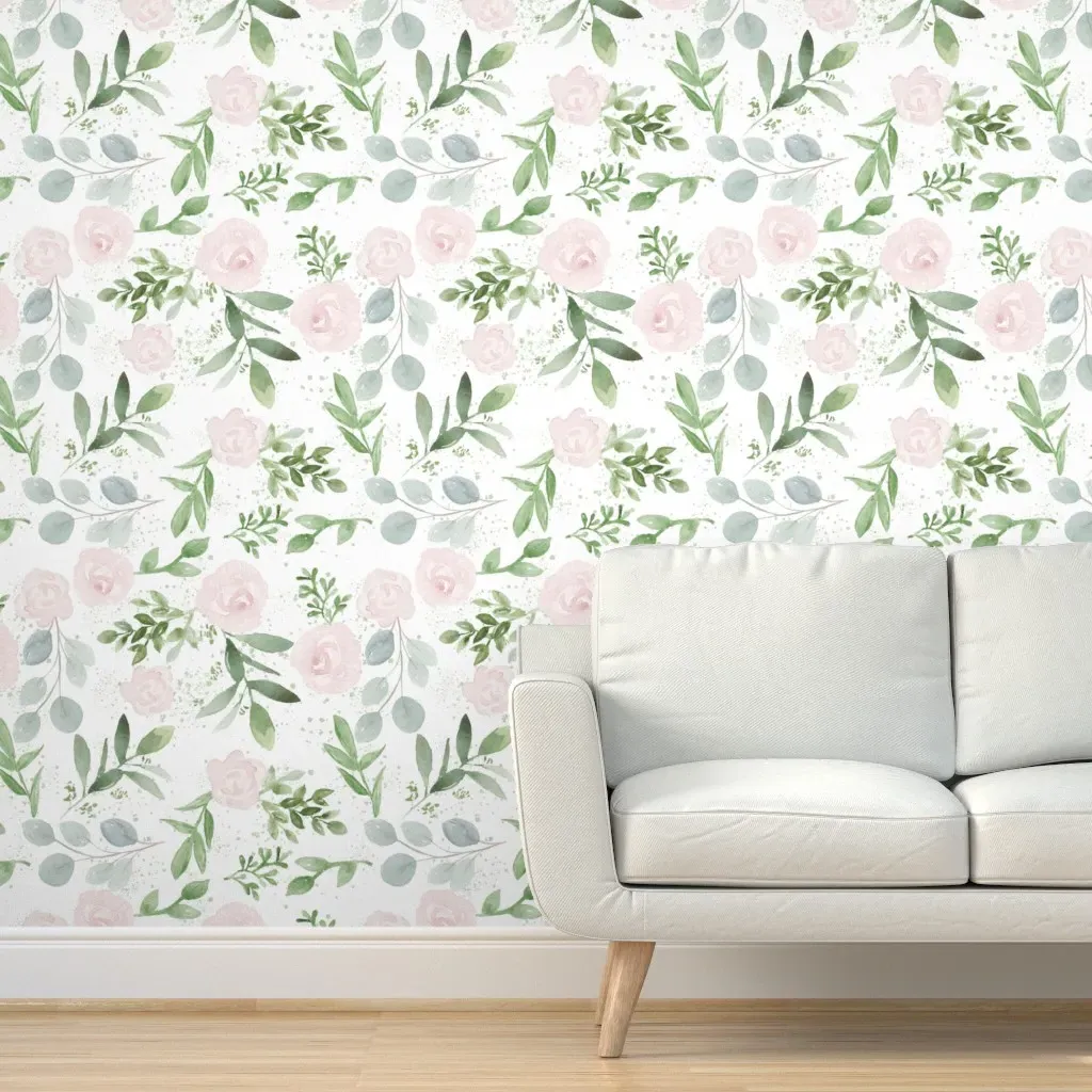 Blush Rose & Eucalyptus Floral Peel and Stick Wallpaper - Blush Pink product