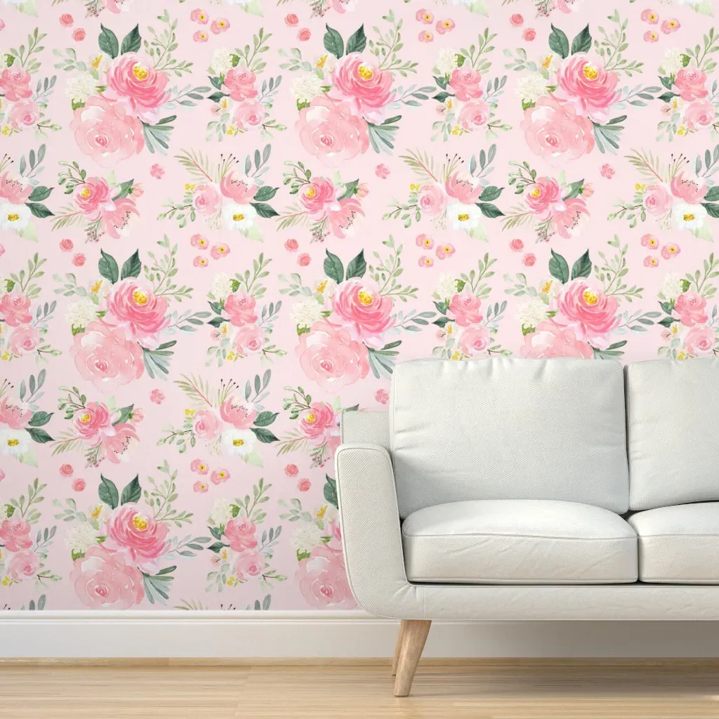 Blushing Floral Blooms Peel and Stick Wallpaper - Wisp Pink product