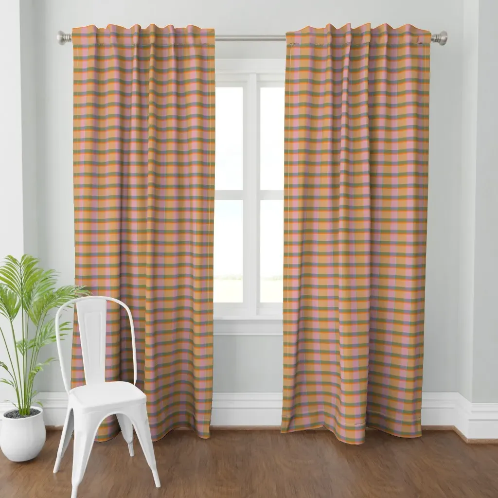 Blushing-Plaid Curtain Panel - Peach product