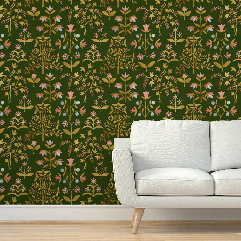 Blythe Rust On Moss Peel and Stick Wallpaper - Gold product