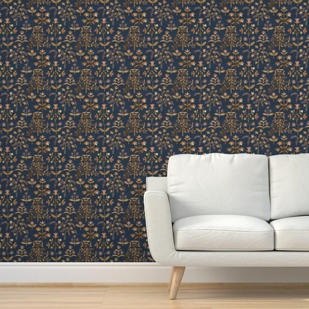 Blythe Tobacco Rust on Navy Peel and Stick Wallpaper - Dusty Rose product