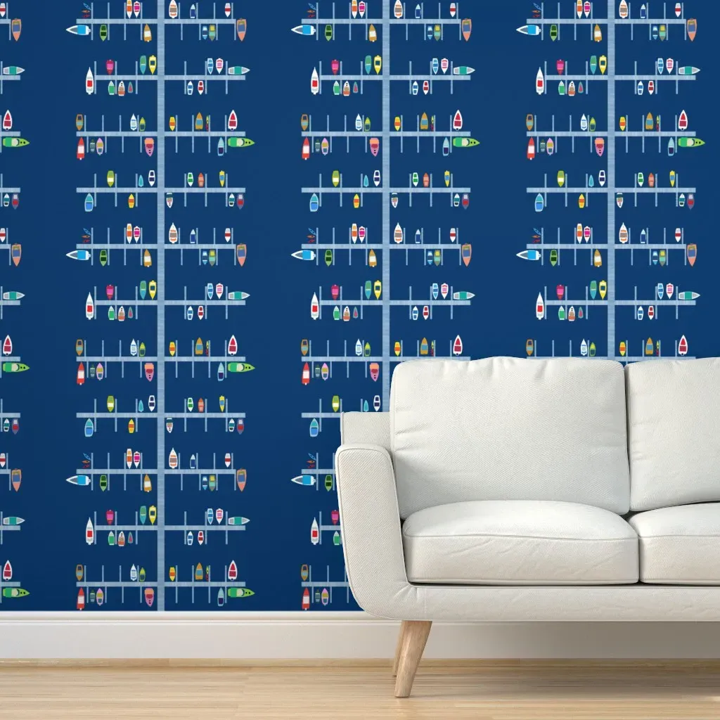 Boat Docks Anne Peel and Stick Wallpaper - Dark Blue product
