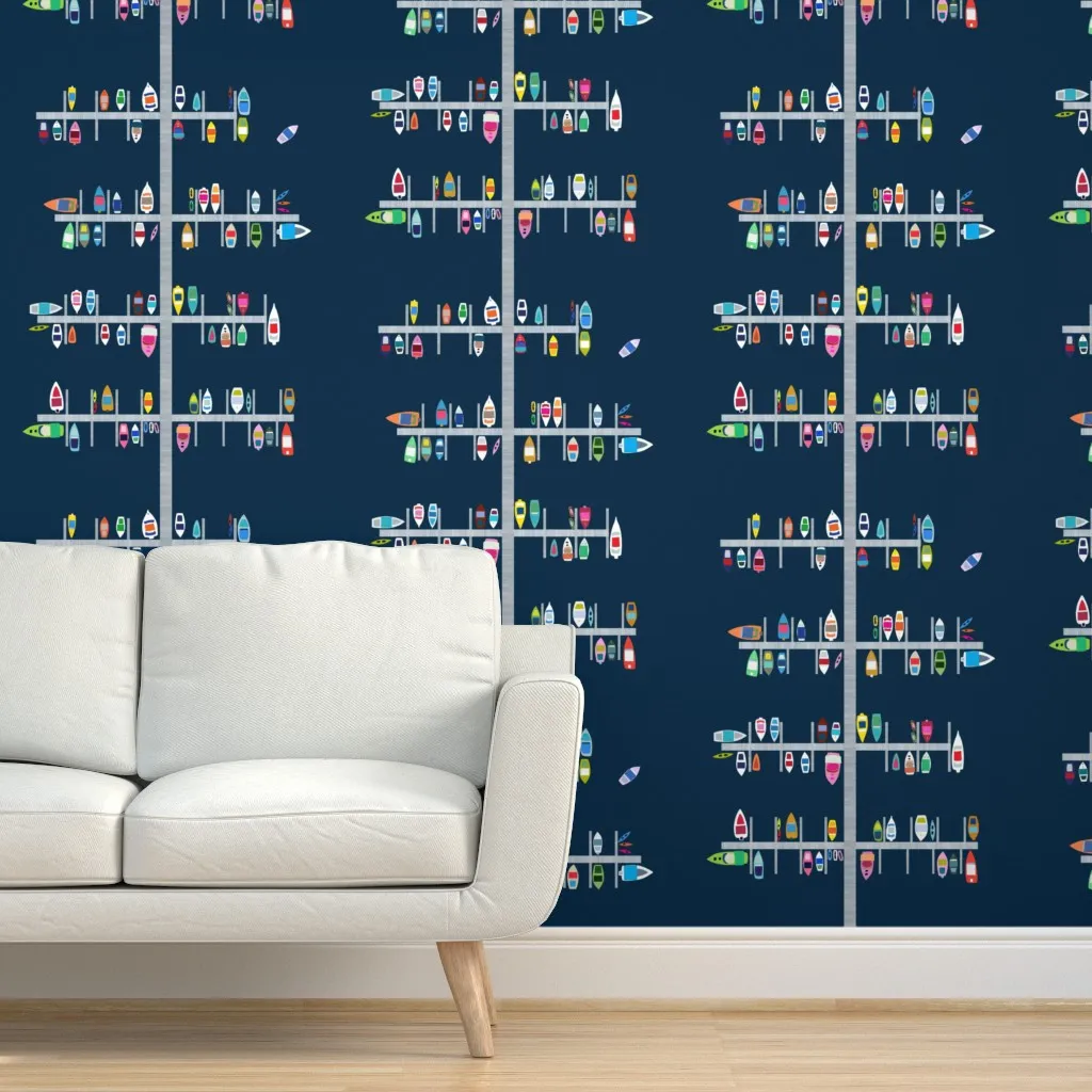 Boat Docks Peel and Stick Wallpaper - Multicolor, Navy product
