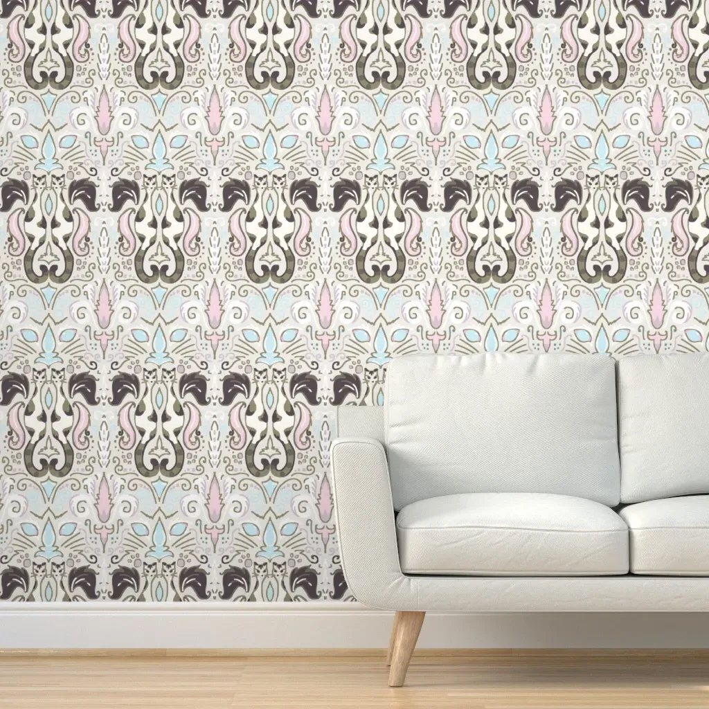 Bob Cat Damask Peel and Stick Wallpaper - Cocoa, Cream product