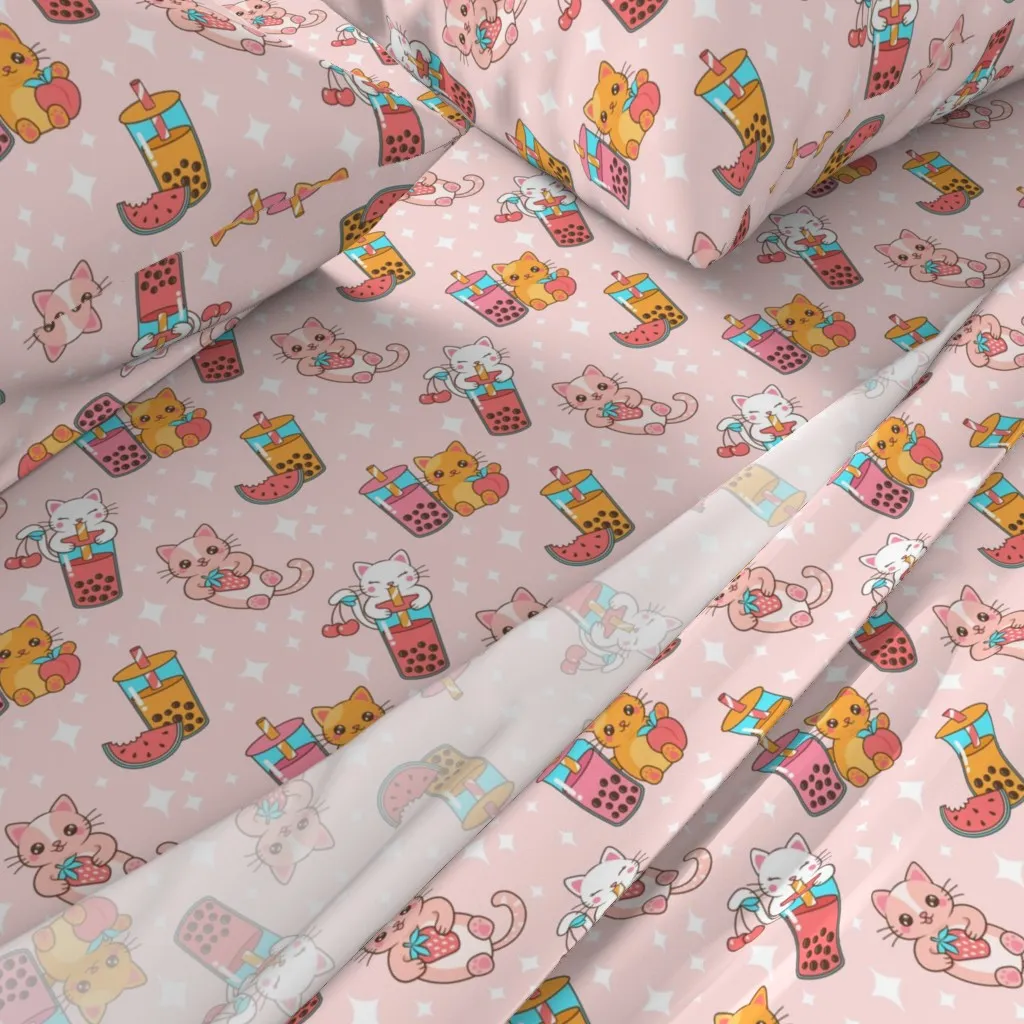Boba Kittens Queen Sheet Set - Pink alternate view