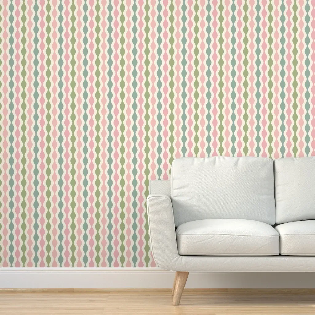 Bobbly Wavy Stripes Peel and Stick Wallpaper - Pink, Green, Ivory product
