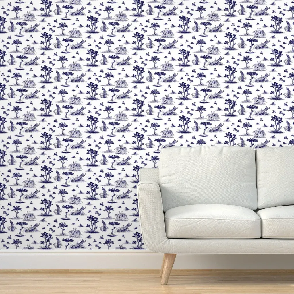 Bobwhite Quail Toile De Jouy Peel and Stick Wallpaper - Dark Blue product