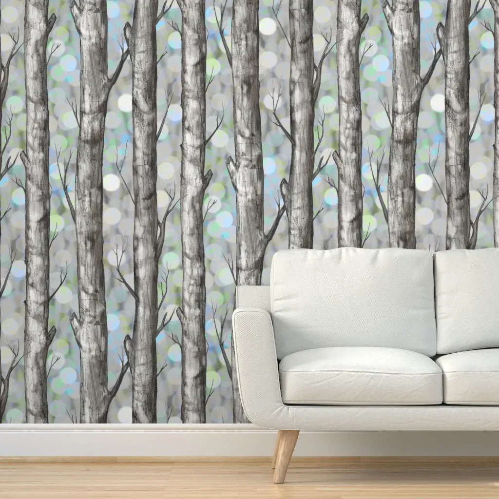 Boca Aqua Iridescent Forest Trees Peel and Stick Wallpaper - Gray product