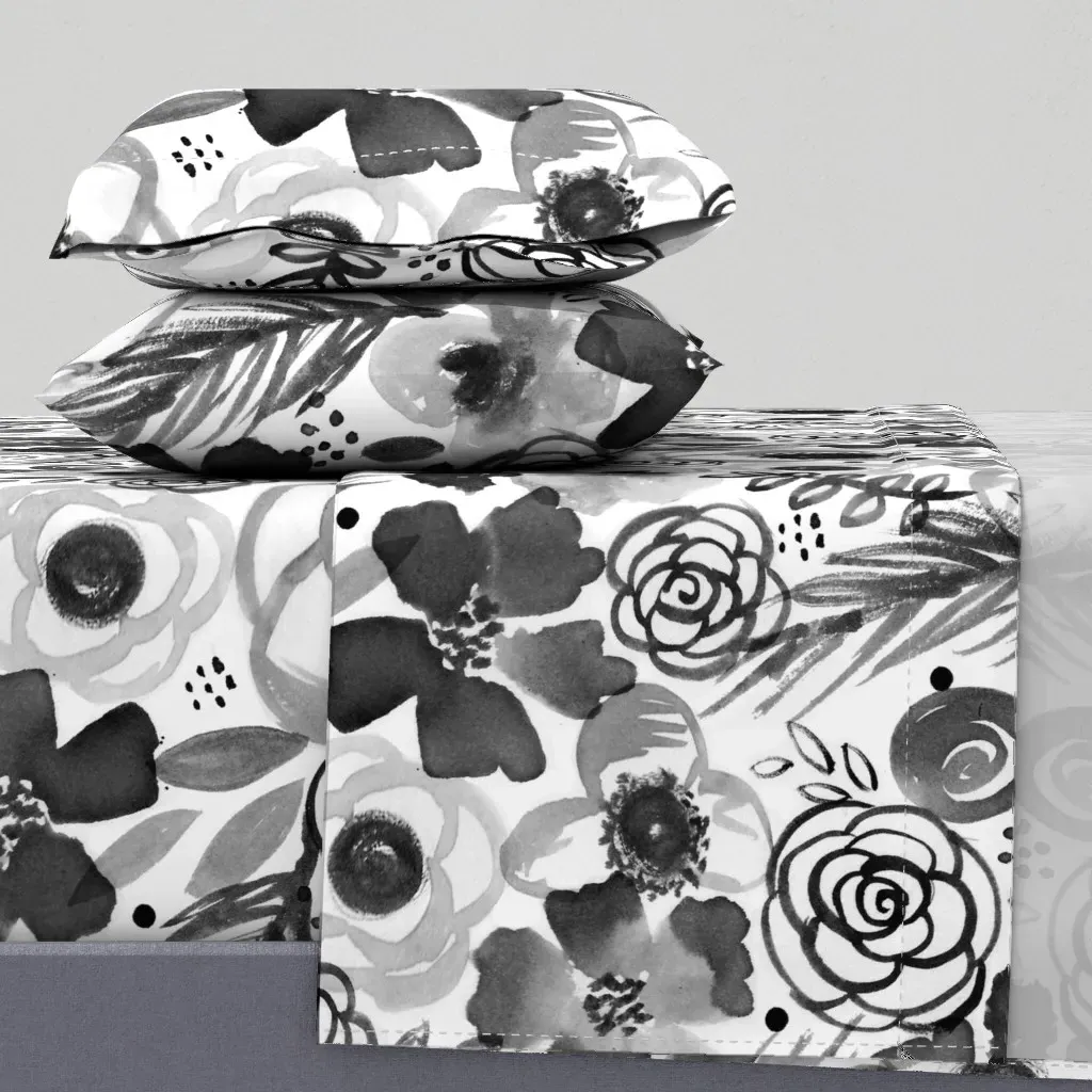 Bohemian Bouquet King Size Sheet Set - Black product