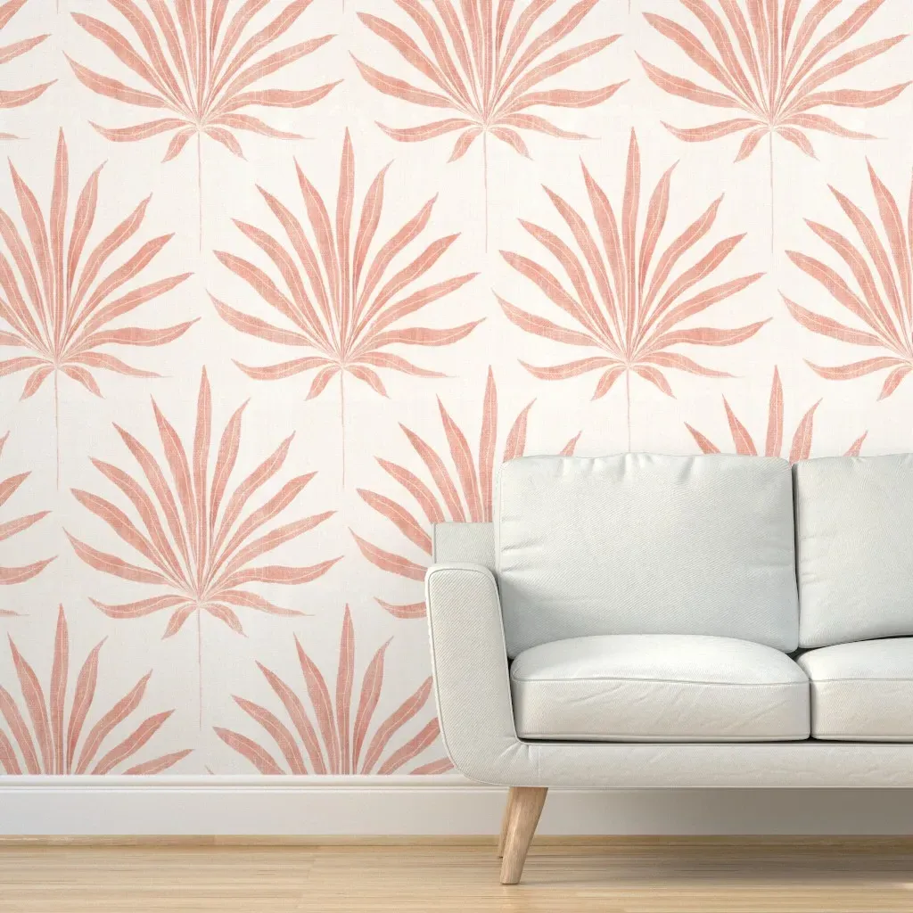 Bohemian Coastal Fan Palm Frond Peel and Stick Wallpaper - Rose Gold product