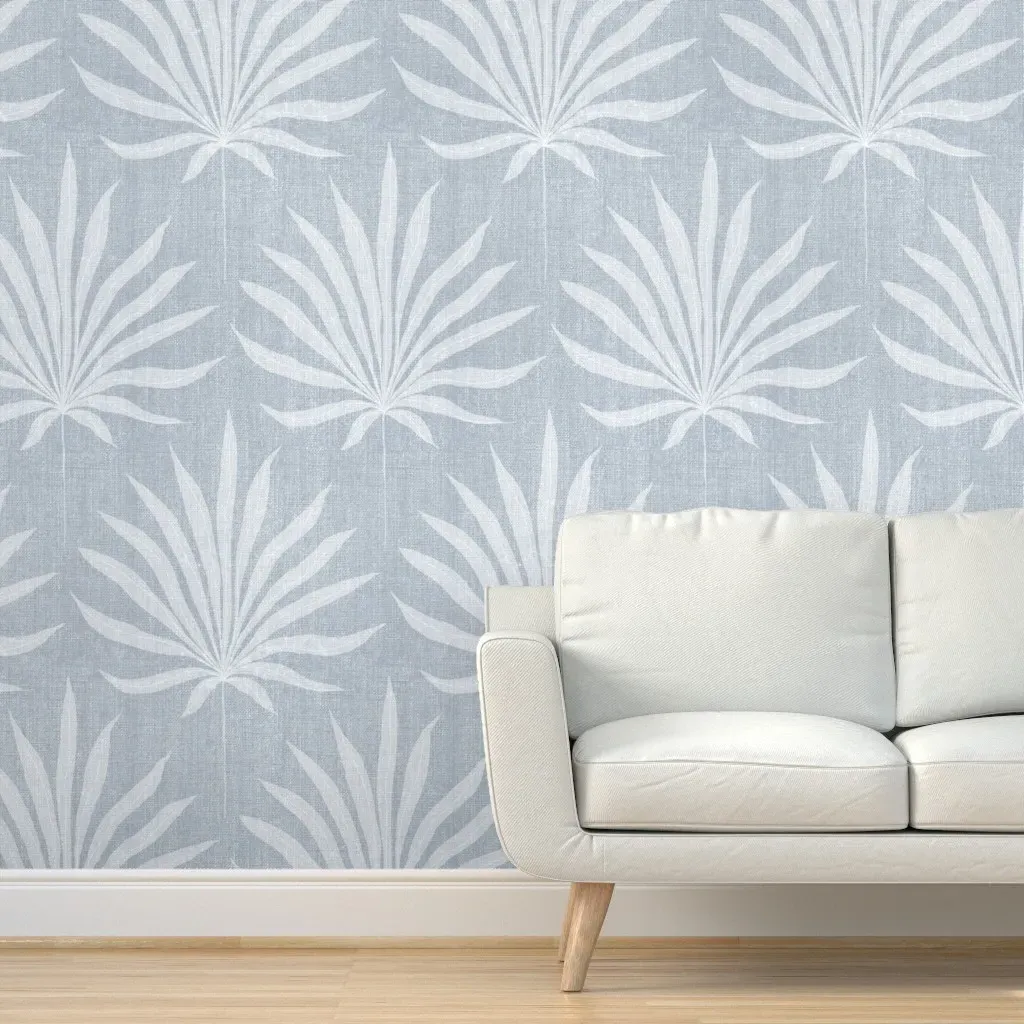 Bohemian Coastal Palm Frond Peel and Stick Wallpaper - Blue, Linen product