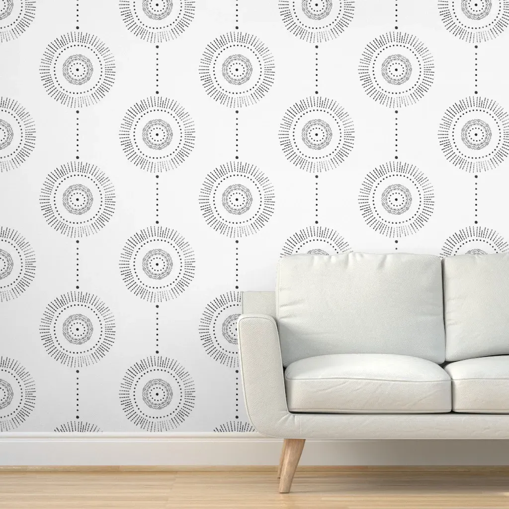 Bohemian Dotted Sunburst Geometric Peel and Stick Wallpaper - Off White & Black product