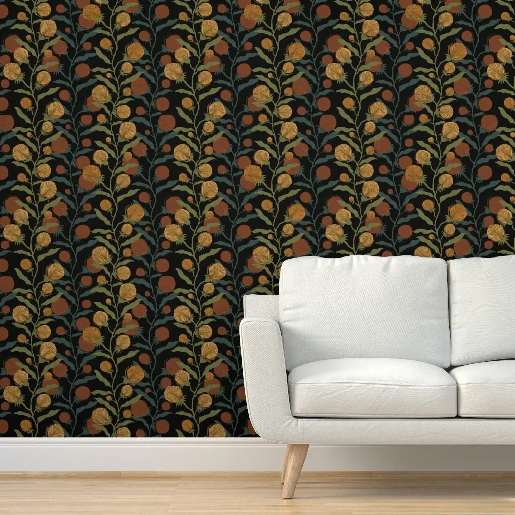 Bohemian Geometric Thistle Floral Peel and Stick Wallpaper - Dark Teal product