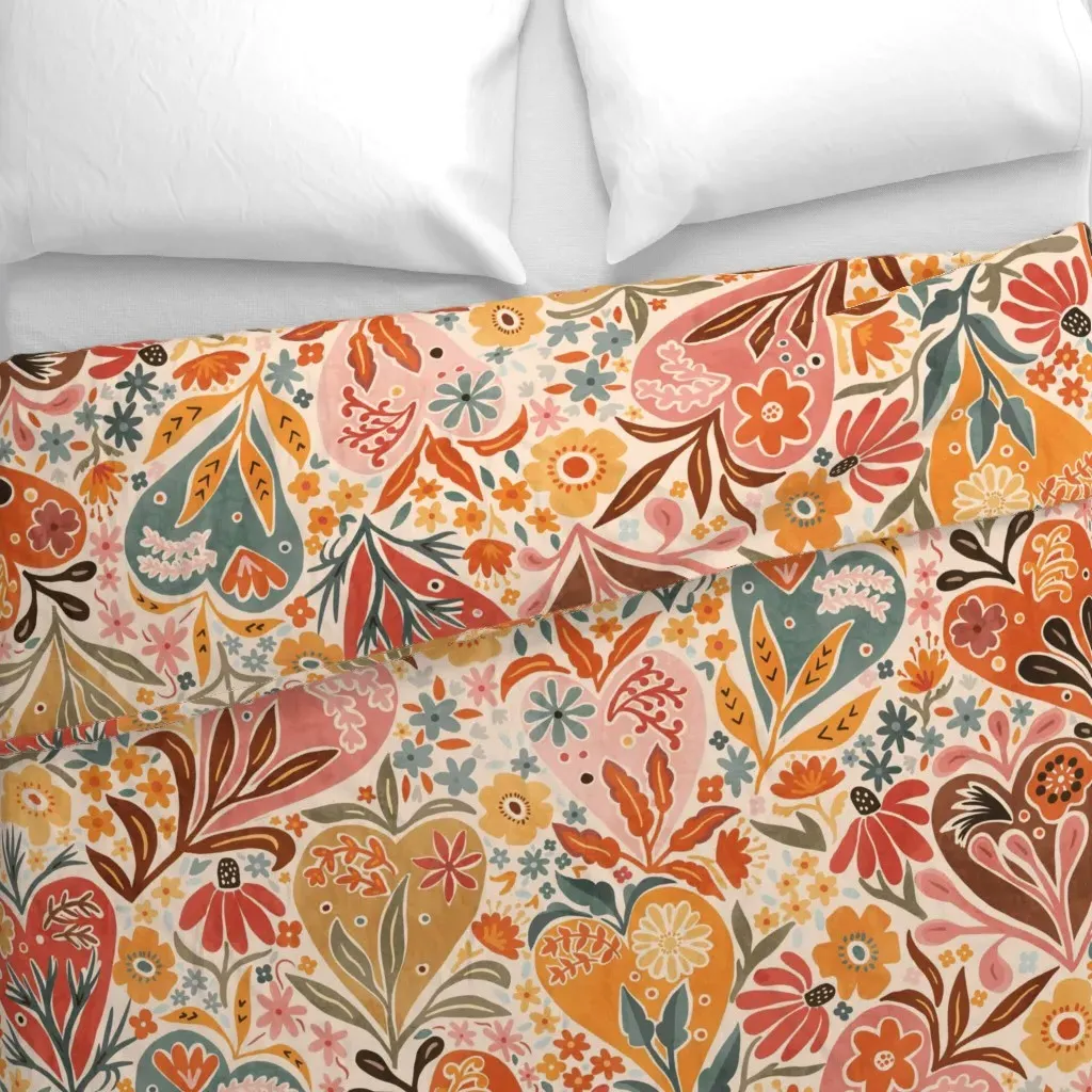 Bohemian Love Floral Wallpaper Duvet Cover - Orange alternate view