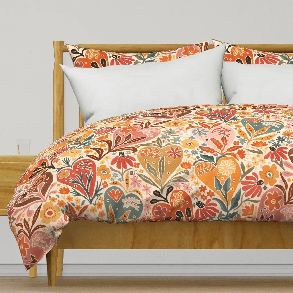 Bohemian Love Floral Wallpaper Duvet Cover - Orange product