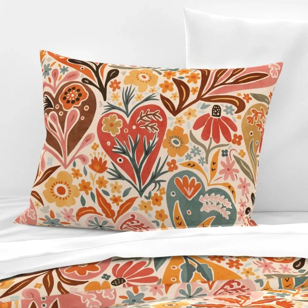 Bohemian Love Floral Wallpaper Knife Edge - Orange, Cotton Sateen product