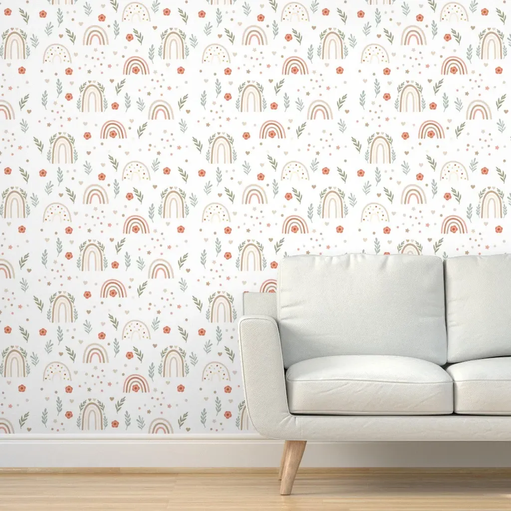 Bohemian Pastel Rainbows Peel and Stick Wallpaper - Terracotta product