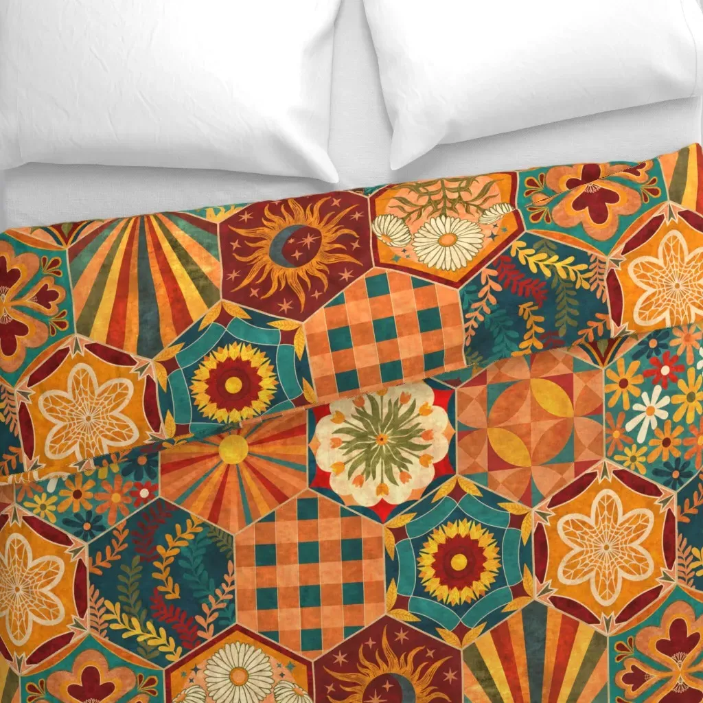 Bohemian Patchwork Large Scale Duvet Cover - Burnt Orange alternate view