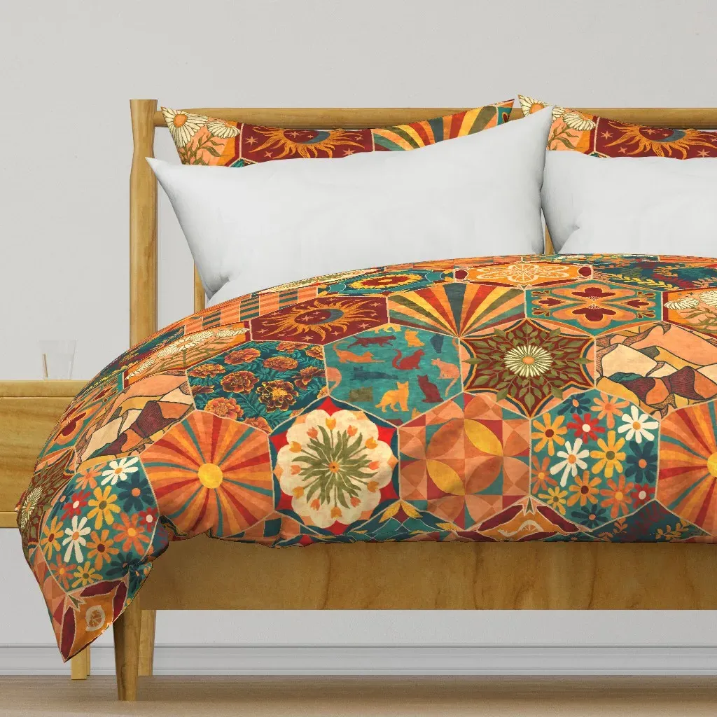 Bohemian Patchwork Large Scale Duvet Cover - Burnt Orange product
