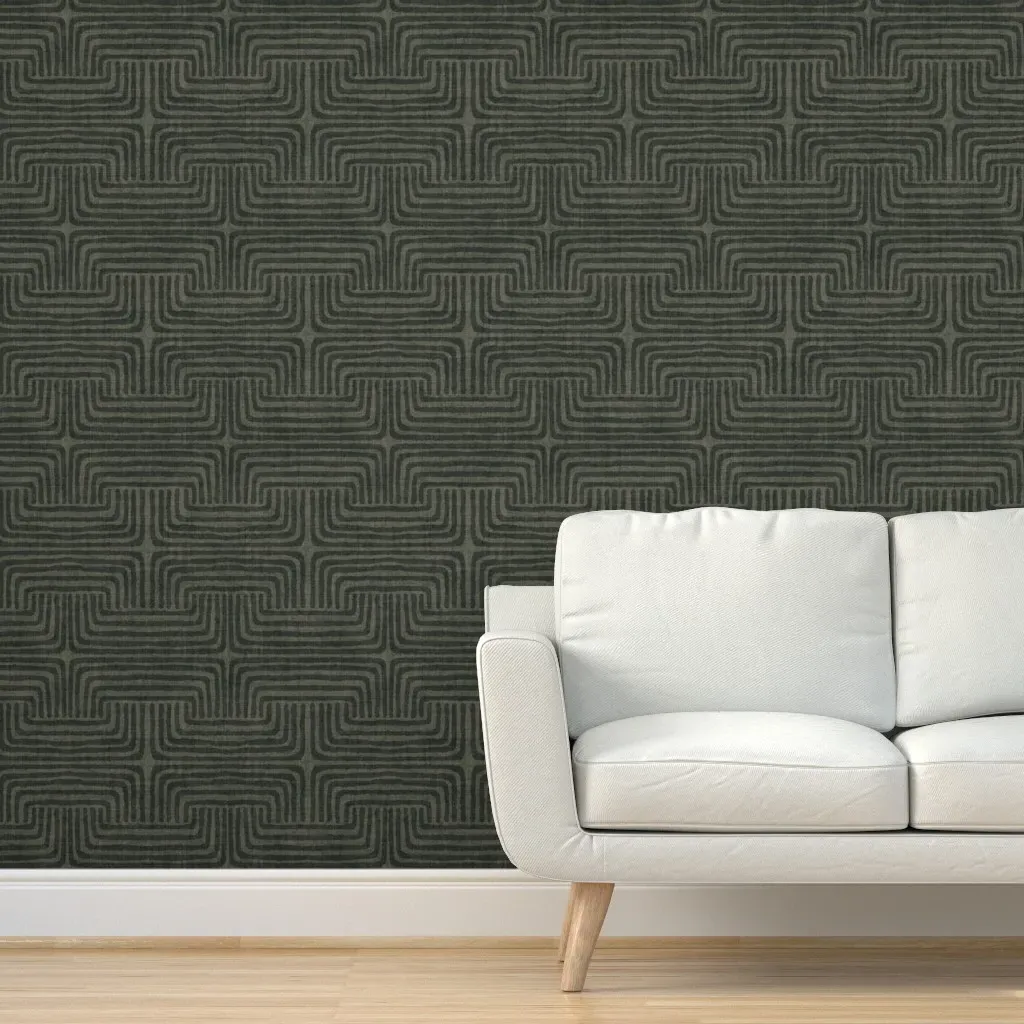 Bohemian Stripes Mudcloth Peel and Stick Wallpaper - Forest Green product
