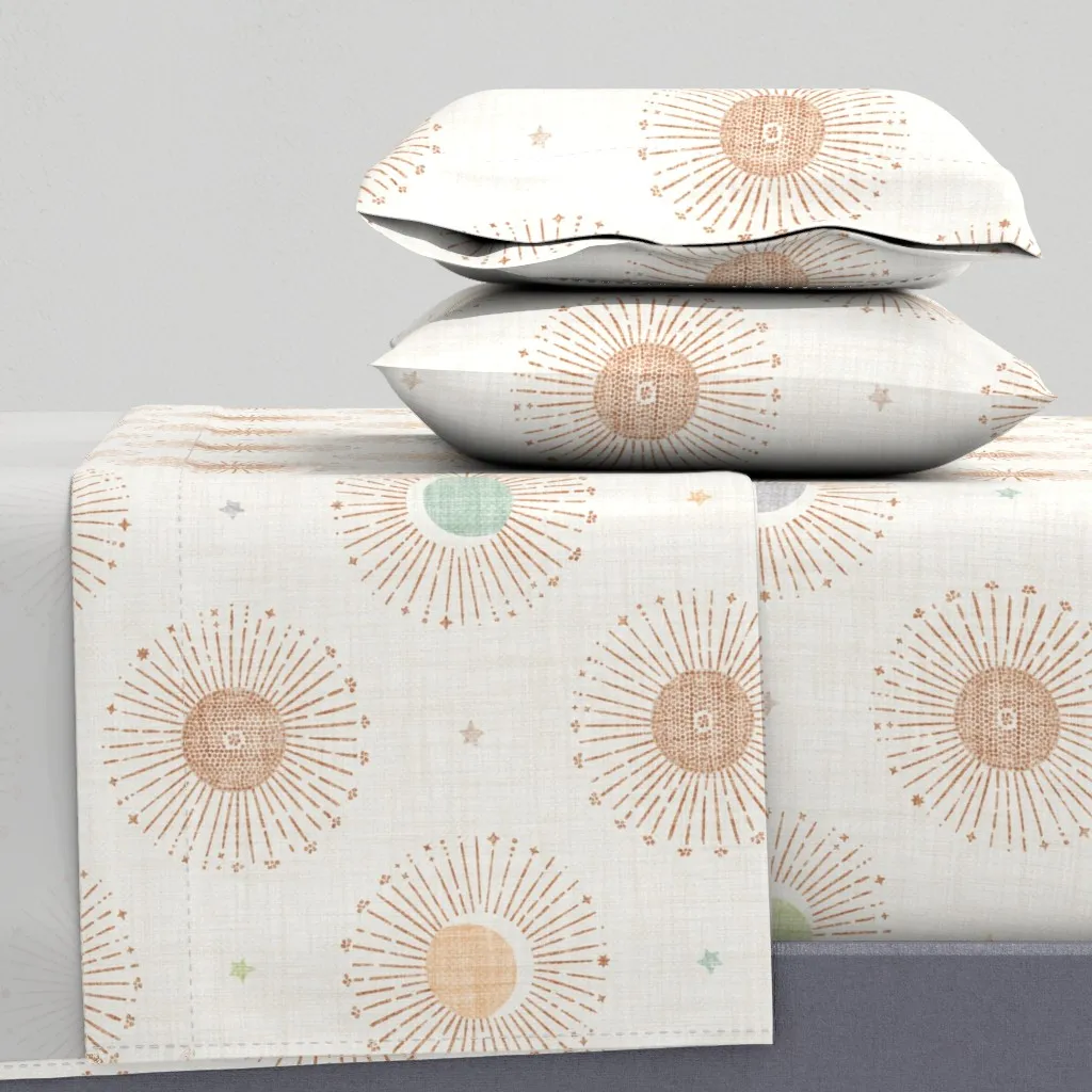 Bohemian Sun Moon Stars Celestial Safari King Sheet Set - Beige product