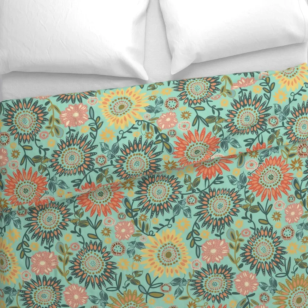 Bohemian Sunflowers Duvet Cover - Teal alternate view