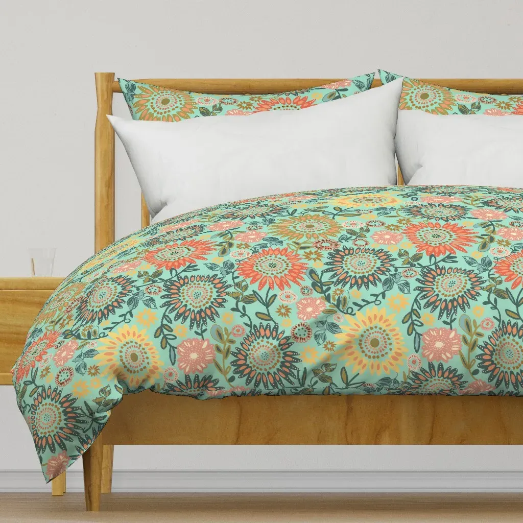 Bohemian Sunflowers Duvet Cover - Teal product