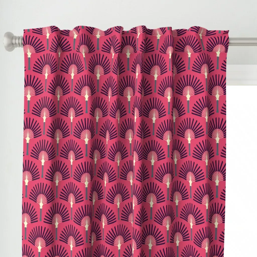 Boho Art Deco Palm Trees Curtain Panel - Dark Pink alternate view