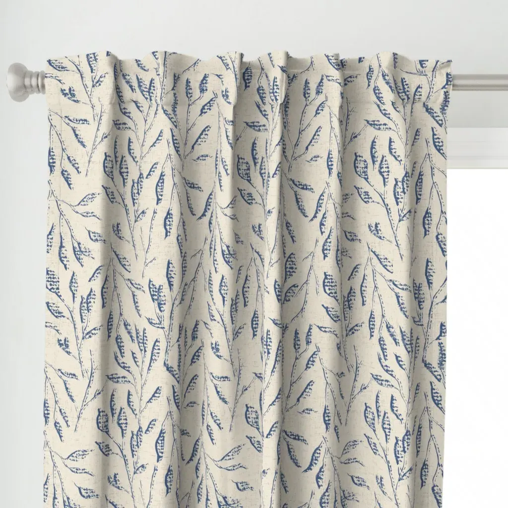 Boho Autumnal Screenprint Curtain Panel - Indigo alternate view