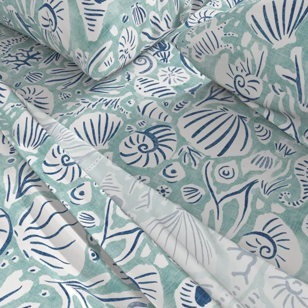 Boho Beach Sea Life Queen Size Sheet Set - Light Blue alternate view
