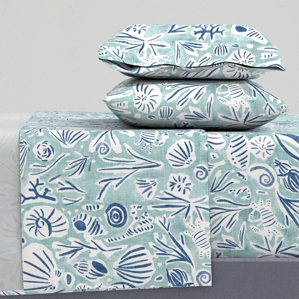 Boho Beach Sea Life Queen Size Sheet Set - Light Blue product