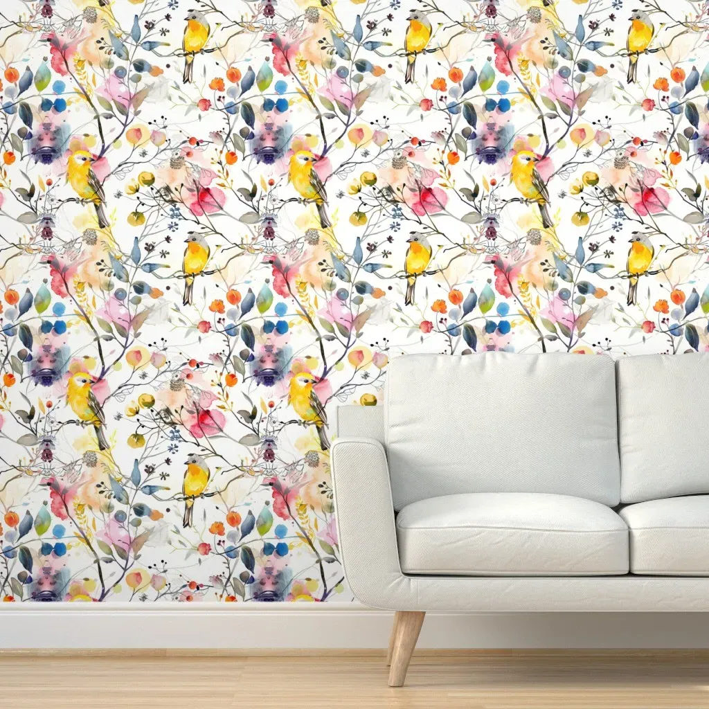 Boho Birds And Blooms Peel and Stick Wallpaper - Yellow product