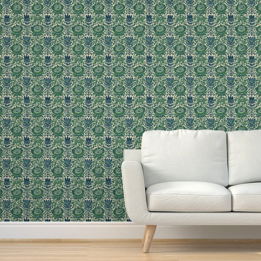 Boho Block Print Peel and Stick Wallpaper - Dark Teal product