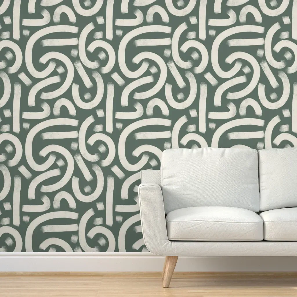 Boho Brush Stroke Peel and Stick Wallpaper - Off-White, Green product