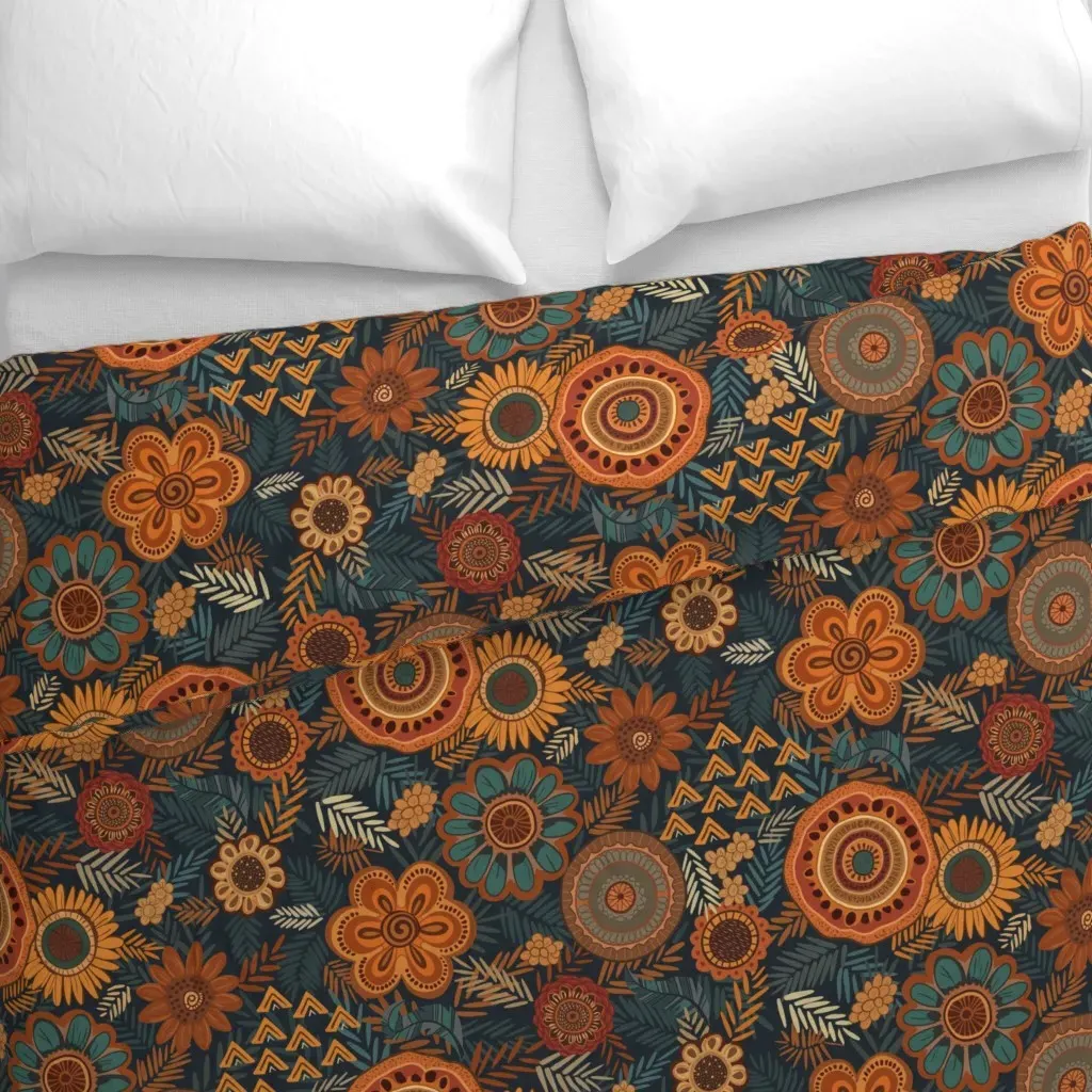 Boho Chic Floral Duvet Cover - Orange alternate view