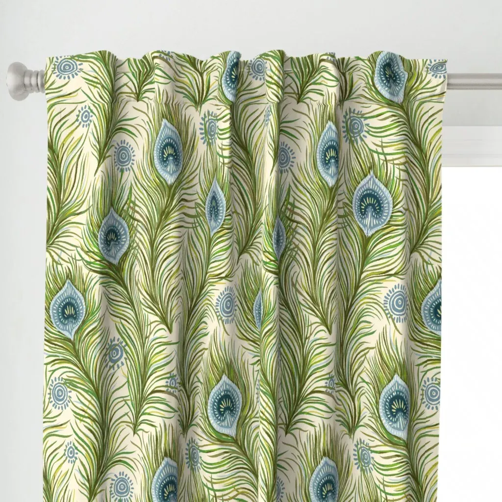 Boho Chic Peacock Curtain Panel - Teal alternate view