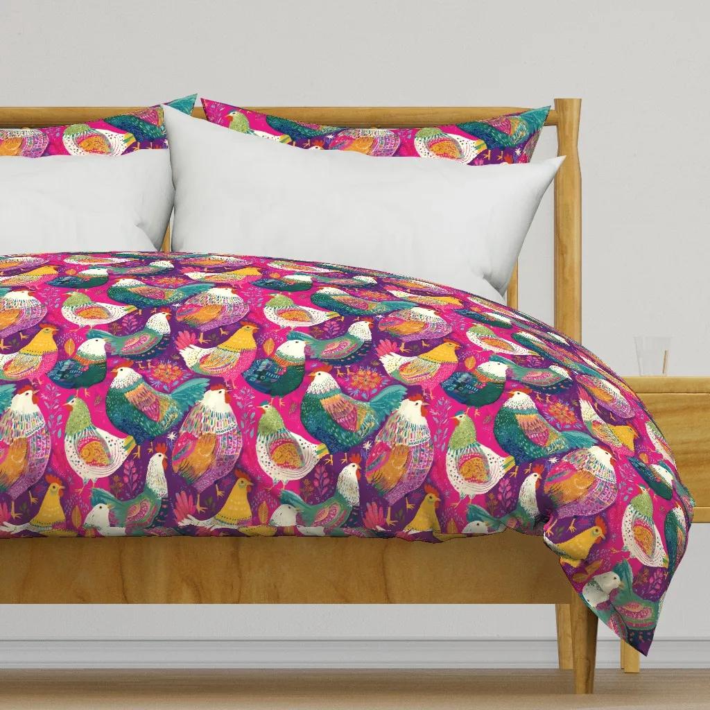 Boho Colorful Chicken Pattern Duvet Cover - Pink product