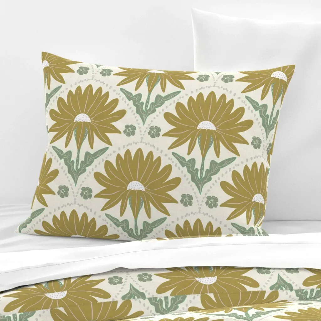 Boho Daisy Floral Standard Cushion Cover - Mustard Yellow, Cotton product