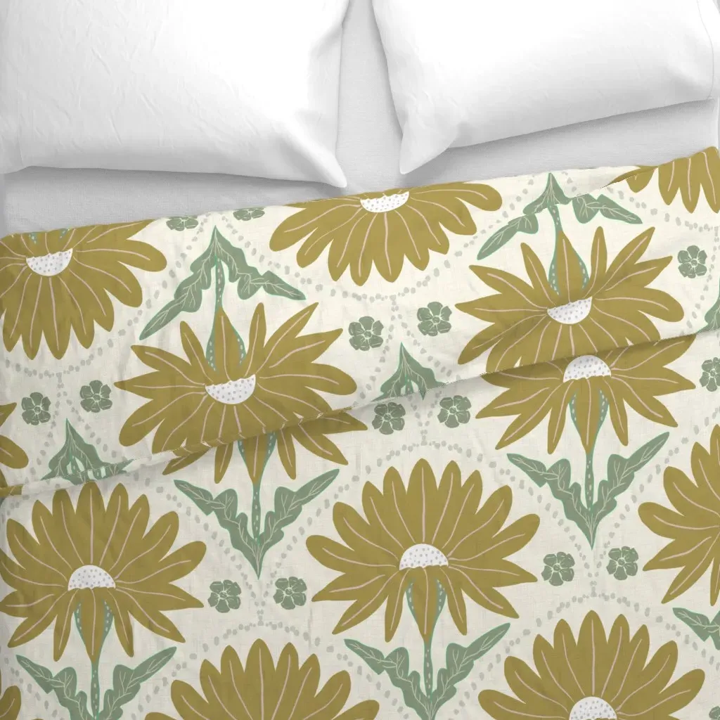 Boho Daisy Flower Duvet Cover - Mustard Yellow alternate view