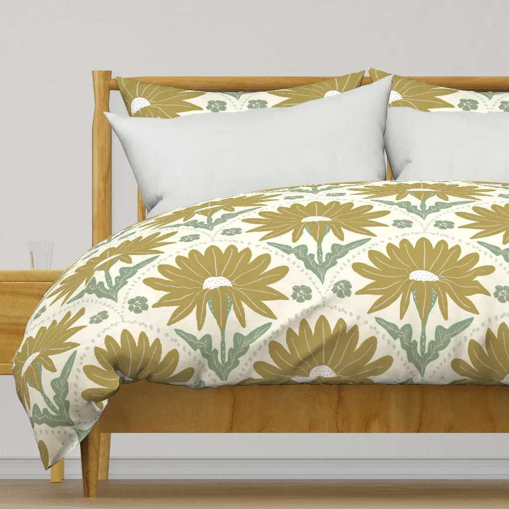 Boho Daisy Flower Duvet Cover - Mustard Yellow product