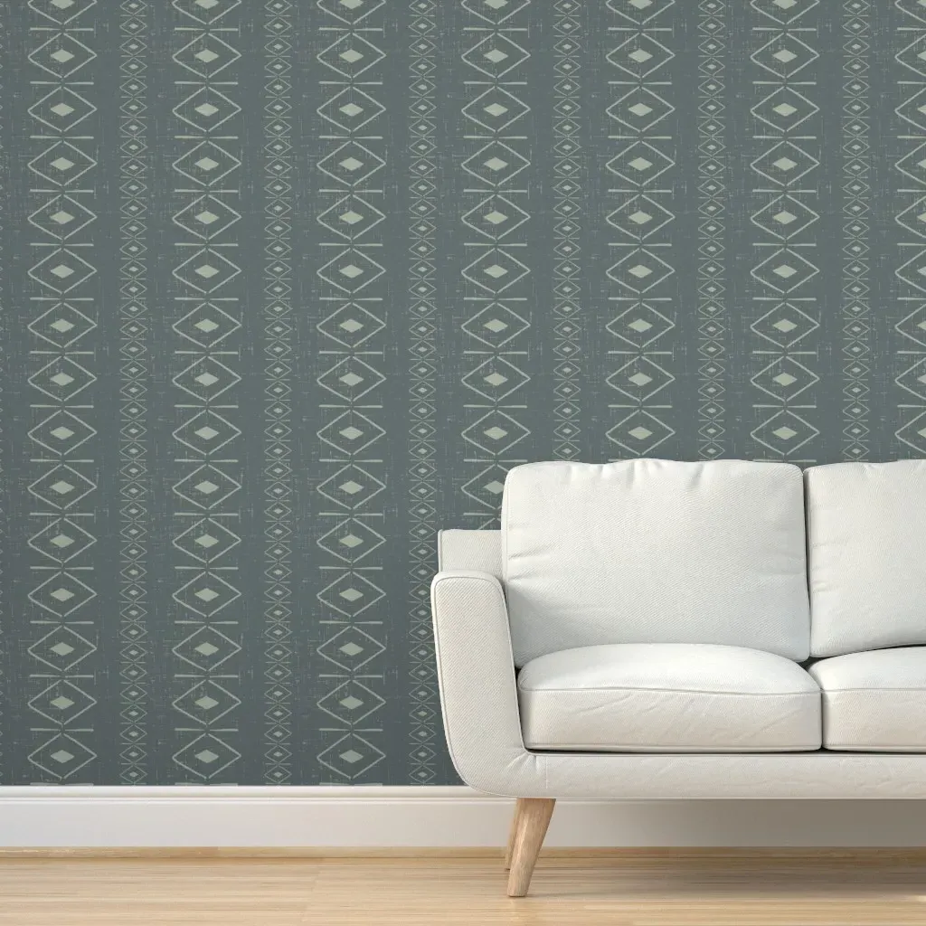 Boho Diamond Stripe Peel and Stick Wallpaper - Gray-Green product