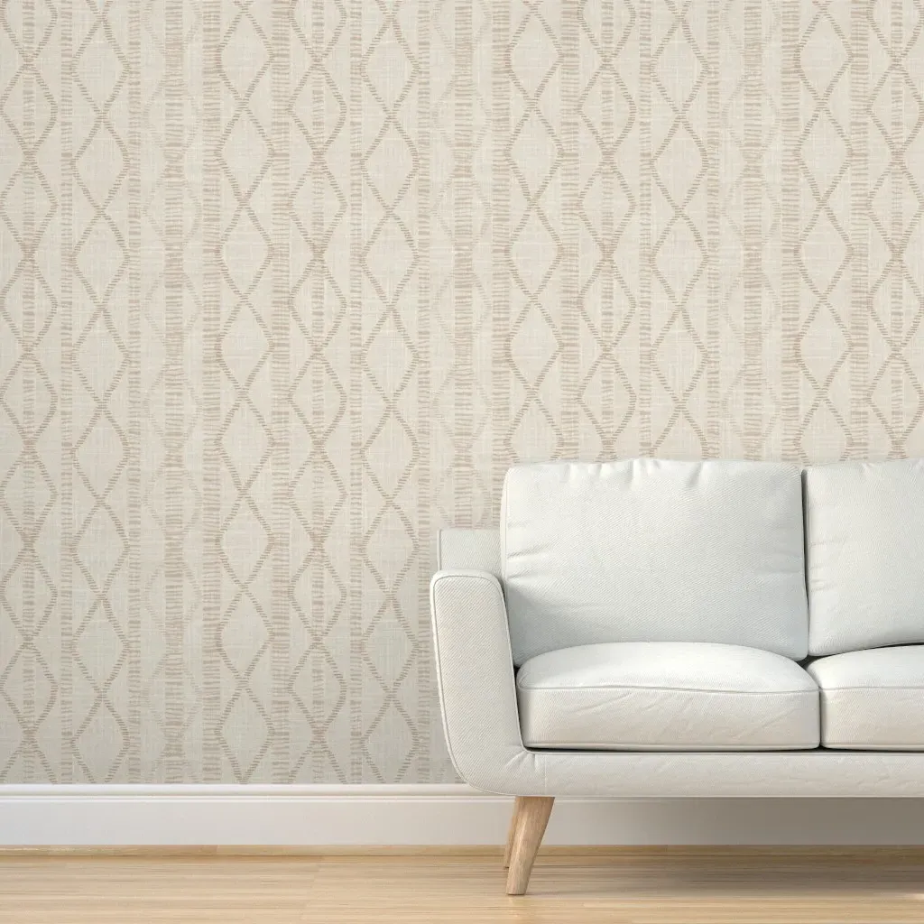 Boho Diamond Waves Hatched Stripes Peel and Stick Wallpaper - Beige product