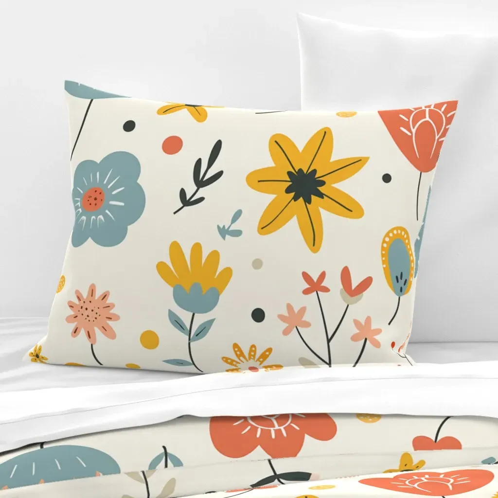 Boho Ditsy Floral Standard Knife Edge Cushion Cover - Yellow, Cotton Sateen product