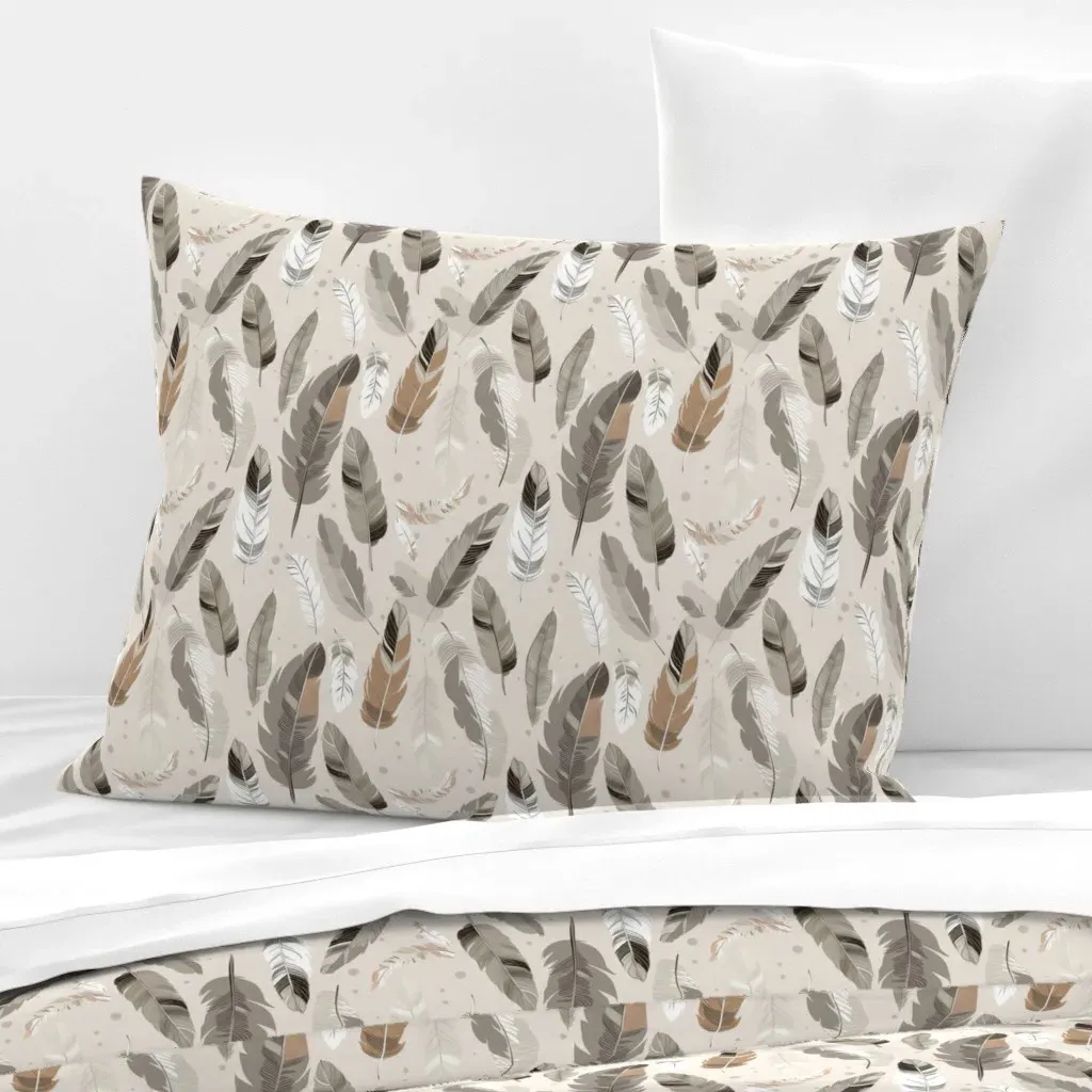 Boho Feathers Standard Knife Edge Cushion Cover - Taupe, Cotton product